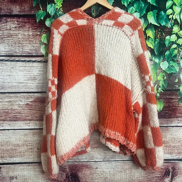 Free People Aldrin Cardi XS/S Oversized Orange Cream Checkered Tennessee Vols - Image 8