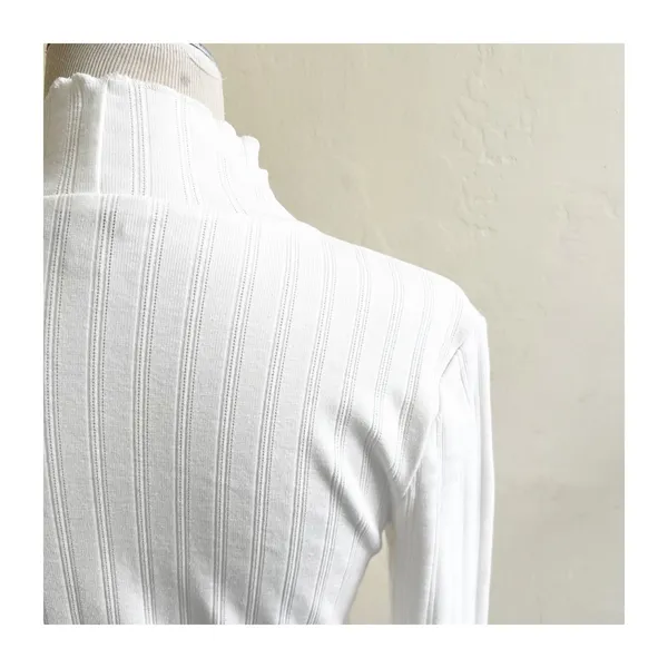 Tommy Hilfiger Top Women's Medium White Ribbed Mock Neck Long Sleeve Preppy - Image 6