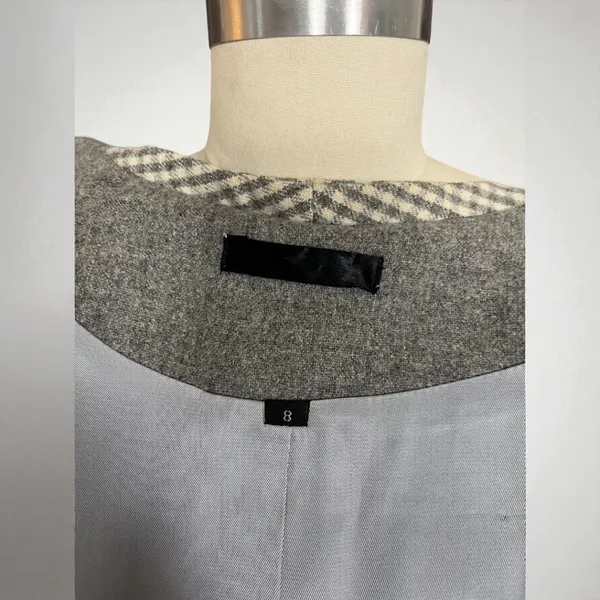 Vintage 90s Cropped Wool Blend Grey & Cream Pointed Lapel Gingham Check Blazer - Image 10