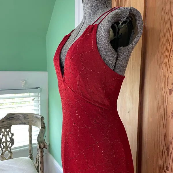 J USA Red Beaded Strappy Back Y2K Maxi Evening Dress Vintage 90’s Sz Large💛🍄 - Image 6