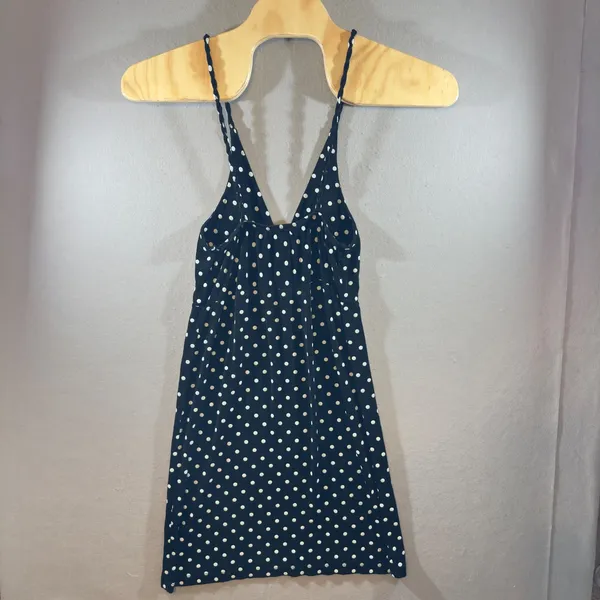 619 | EdiNoa Italy Womens Black White Polka Dot Empire‎ Waist Mini Dress Large - Image 2