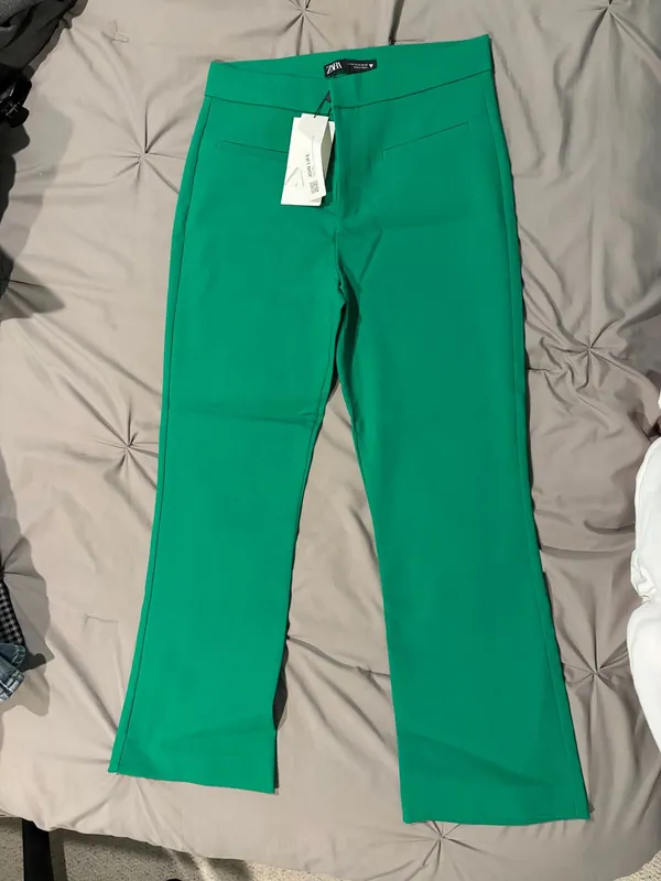 Bright Green Zara Cropped Dress Pants - Image 3