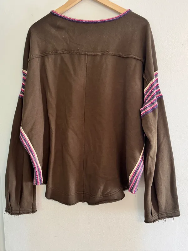 NATURAL LIFE Olive Green Knit Trim Sweatshirt with Colorful Trim - Image 5