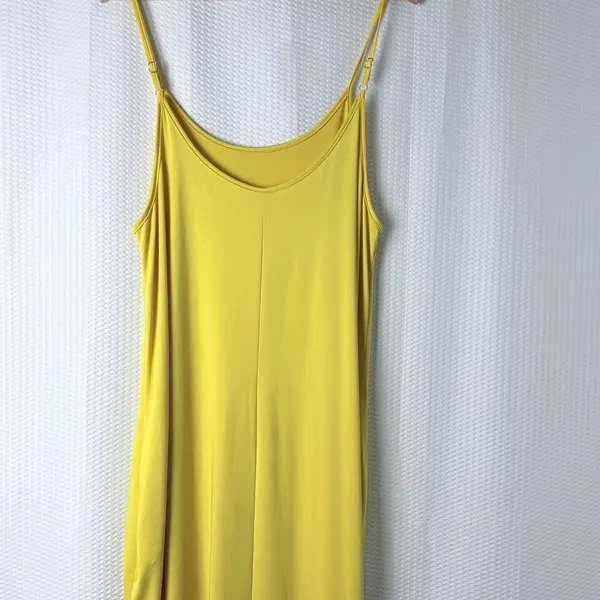 Resortwear Maxi Dress Women XL Yellow Beach Flowy Slip Straps Pockets Stretch - Image 3