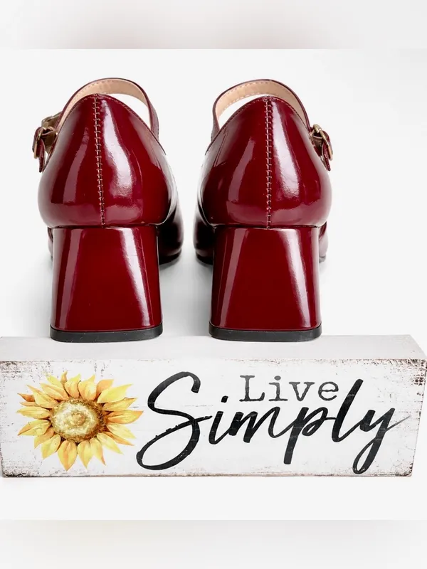 Burgundy Patent Double Strap Mary Jane Block Heels Size 38 NWOT (US 8) - Image 3