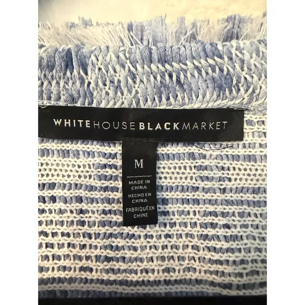 White House Black Market Blue Textured Fringe Open‎ Front Cardigan Medium - Image 5