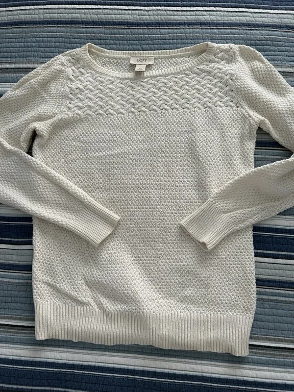 Loft Cottage Coastal 100% Cotton Sweater Women Ivory Size XS - Image 2