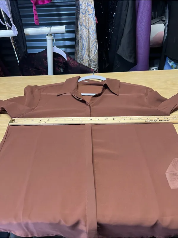 Abercrombie & Fitch Sheer Chocolate Brown Chiffon Button Down Blouse Size S - Image 13