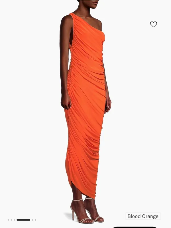Norma Kamali Diana Ruched One-Shoulder Gown XXS Blood Orange Cocktail Party Chic - Image 3