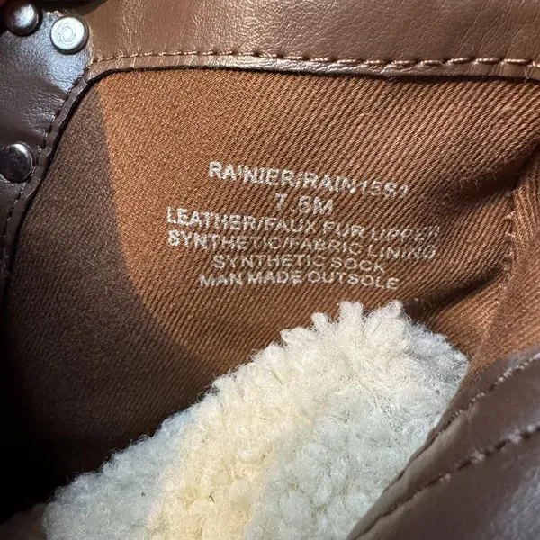 Steve Madden Boots Womens Size 7.5 Brown Leather Rainier Faux Fur‎ Ankle Lug - Image 4