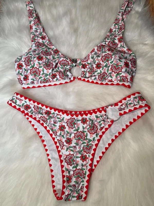 Red & white floral bikini set #summer #floral #swimwear #bikini #cute - Image 3