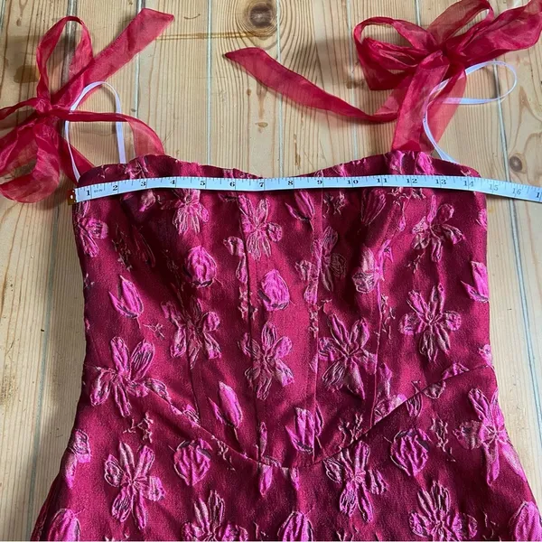 NWOT Lulus Lovely Darling Magenta Floral Jacquard Tie-Strap Midi Dress - Image 9