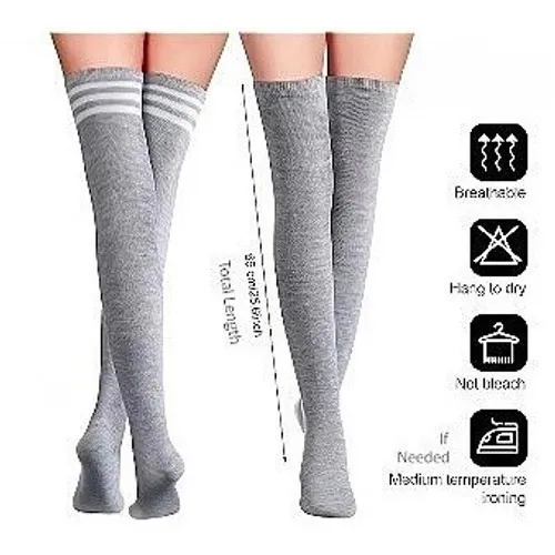 Gray Thick Over the Knee Thigh High Socks ONE SIZE Emo Punk Preppy NEW - Image 5