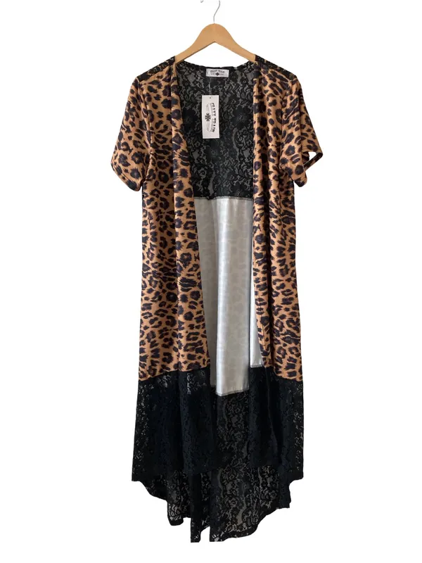 Leopard Print Black Lace Long Duster Kimono Cardigan NWT Boho Goth - Image 2