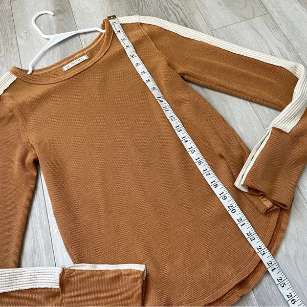 Free People Shirt tasha striped thermal long sleeve womens Orange medium casual - Image 8