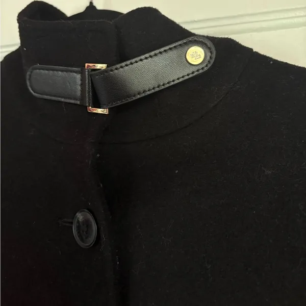 Lauren Ralph Lauren Wool Blend Black Coat Buckle Neck Button Front Size 6 - Image 5