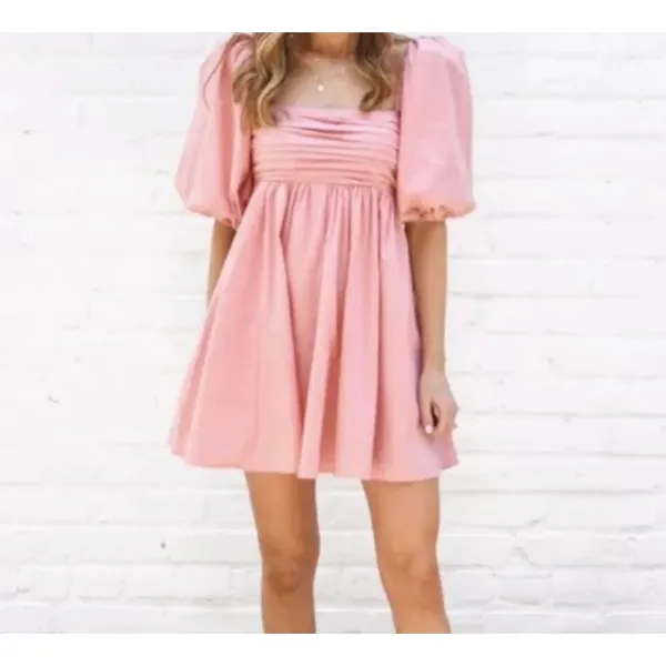 Abercrombie & Fitch Poplin Pink Puff Sleeve Dress Size M - Image 6