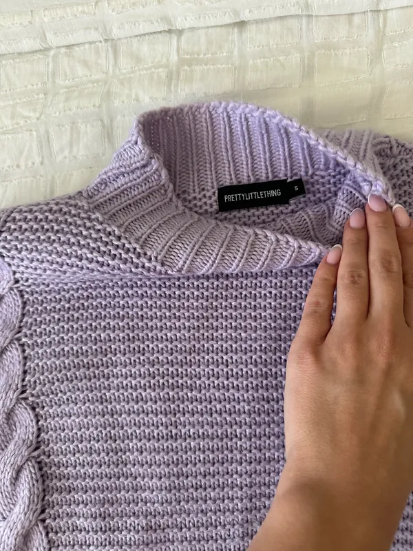 PrettyLittleThing Lilac Cable Knit Oversized Sweatshirt - Image 2