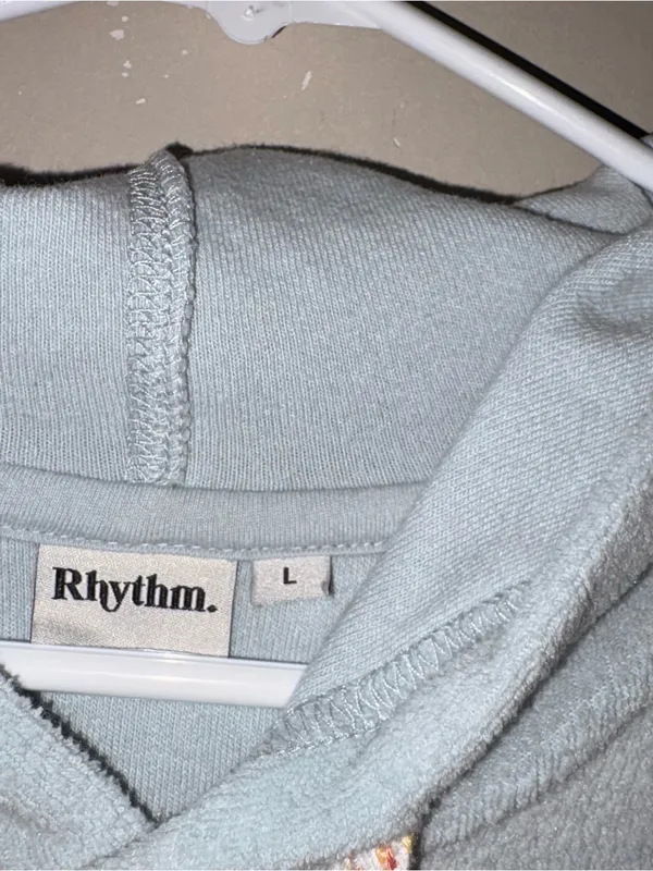 Rhythm Light Blue Hooded Crewneck Sweater with Sunrise Logo - Image 3