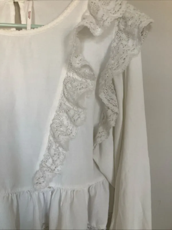 Free People Take It Easy Ruffle Lace Blouse M Boho Read - Image 4