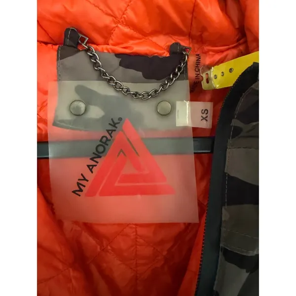 My Anorak Camo‎ Longline Down Puffer Parka Jacket Orange Lining XS 50745SNLP - Image 6