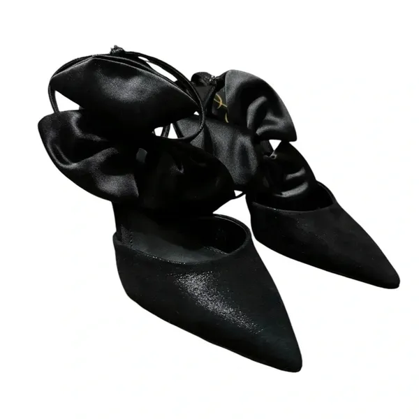 🎀🖤 Sam Edelman Halie Bow Satin Heel Black 5.5 – Very Good‎ 🖤🎀 - Image 3
