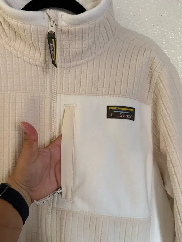 L.L. Bean Mountain Classic Windproof cream Fleece full zip up Jacket size XL - Image 8