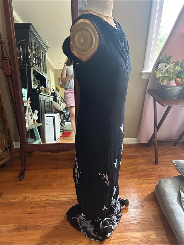 Vintage 1900’s Lola P. Black Beaded Floral Maxi Dress - Sleeveless | Size Large - Image 6