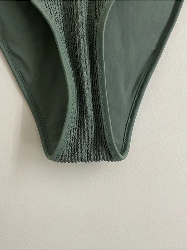 Aerie Cheekiest Tie Side Bikini Bottom size L Sage Olive Green Textured Swim - Image 5