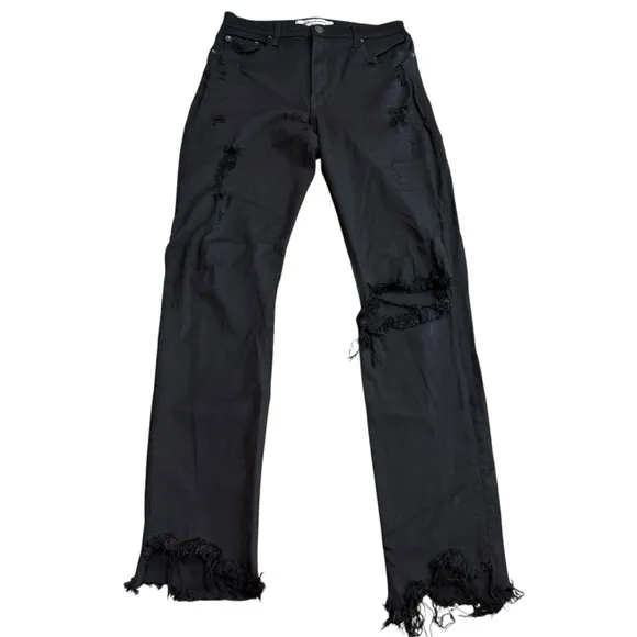 Reformation Size 29 High Rise Frayed Hem Jeans Black Distressed Stretch‎ Grunge - Image 4