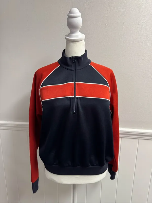 Frame Colorblock Mock Neck 1/4 Zip Pullover Sweatshirt Blue Red Small Retro 90s - Image 13