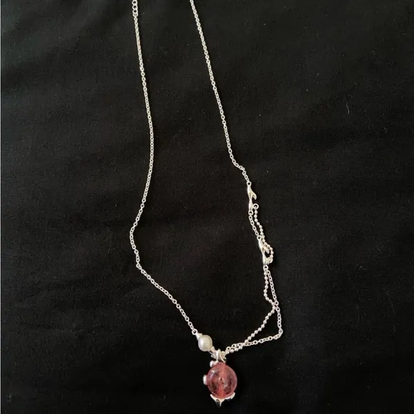 NEW Sterling Silver Strawberry Quartz Necklace Jewelry - Image 2