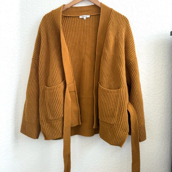 Madewell Madison Rib Side Tie Cardigan In Golden Harvest Camel‎ Tan Brown M - Image 4