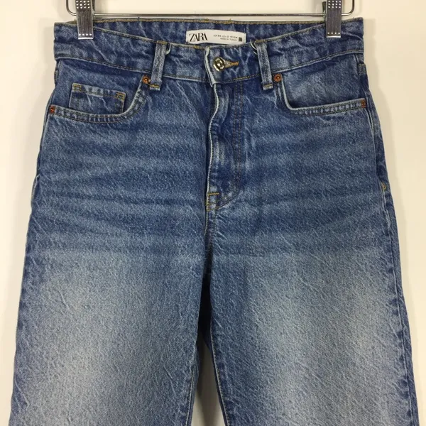 Zara Straight Leg Jeans 100% Cotton Raw Frayed Hem Size 2 - Image 7
