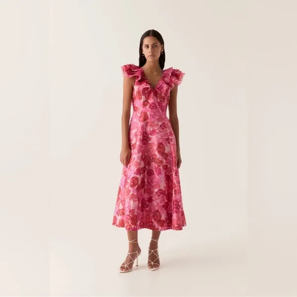 Aje Enchanted Floral Plunge Midi Dress AU4/US0 - Image 2