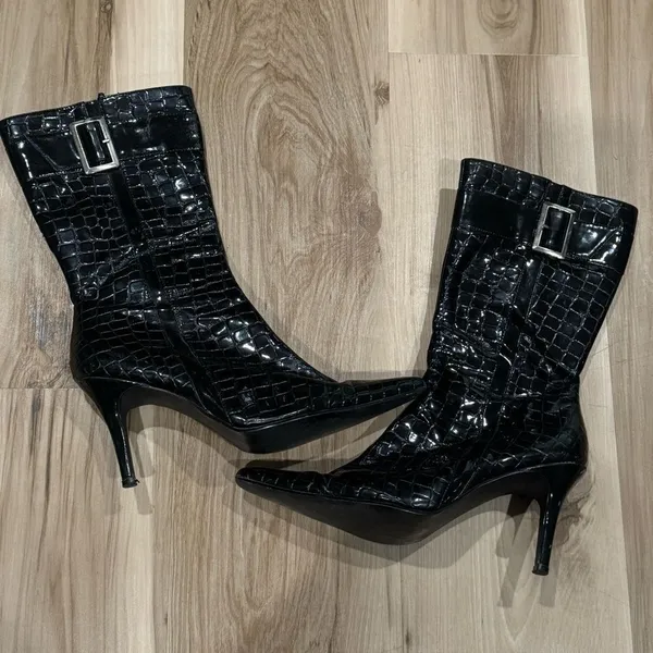 Unlisted Kenneth Cole Black Croc Heeled Boots Women’s 8 - Image 5
