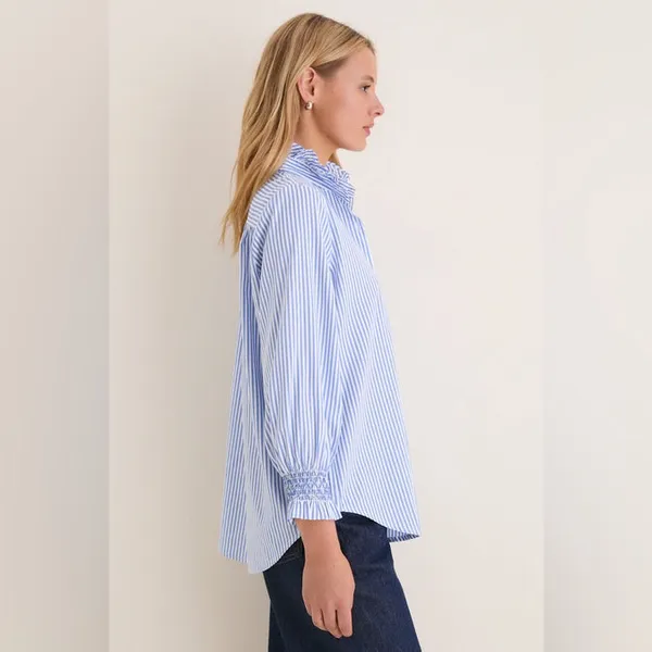 Tuckernuck Blue and White Stripe Teagan Popover Ruffle Top New Size Small - Image 3