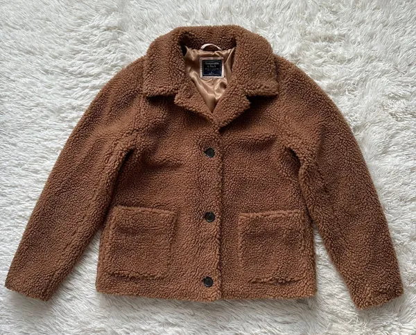 Abercrombie And Fitch Brown Sherpa Button Up Coat Size L - Image 2