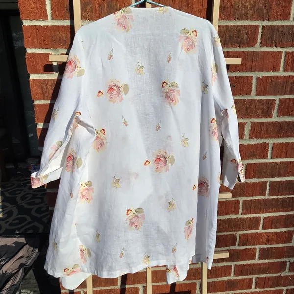 For Cynthia Linen Draped Front Floral 3/4 Sleeves Jacket XL - Image 6