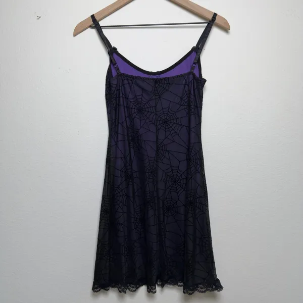 Women‎ Fairy Grunge Whimsigoth Babydoll Slip Dress Purple Black Spiderweb Goth - Image 9