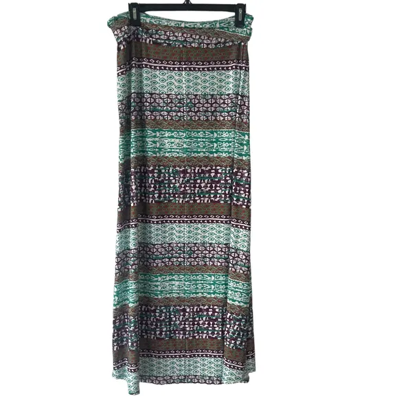 Cato Women's Size Medium Green Purple Tribal Printed Maxi Skirt‎ Coastal Cowgirl - Image 4