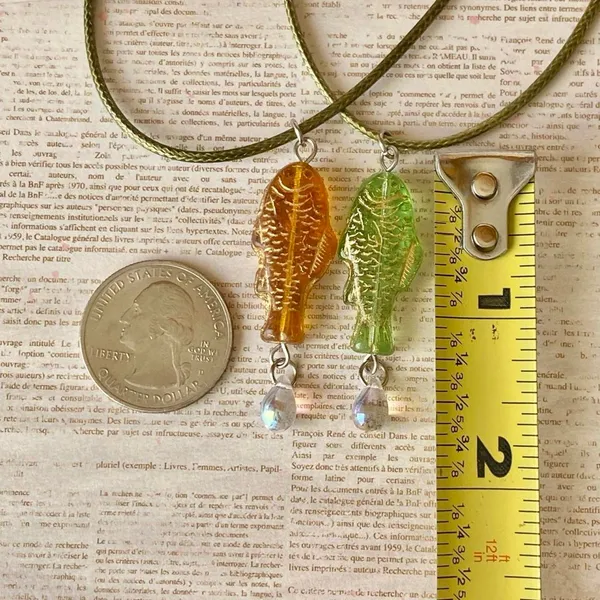 Handmade quality Czech glass amber fish boho funky necklace🌀🐟💙 - Image 5