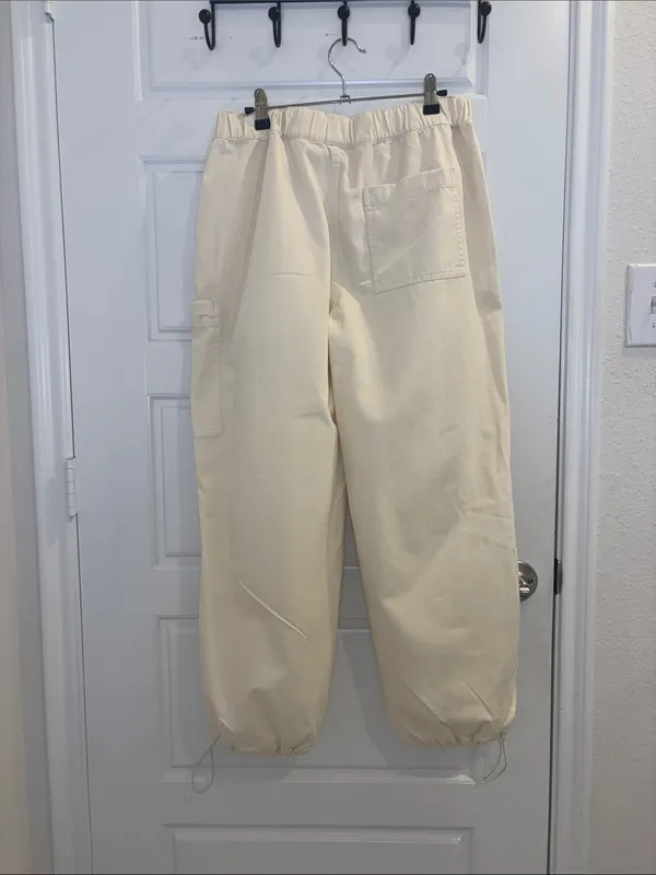 Madewell Cream Cargo Parachute Pants Pull On Drawstring Utility Sz M - Image 3
