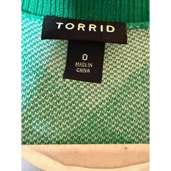 Torrid Cardigan Open Front Sweater Green White Checkered Print Sz 0 (L)‎ - Image 4