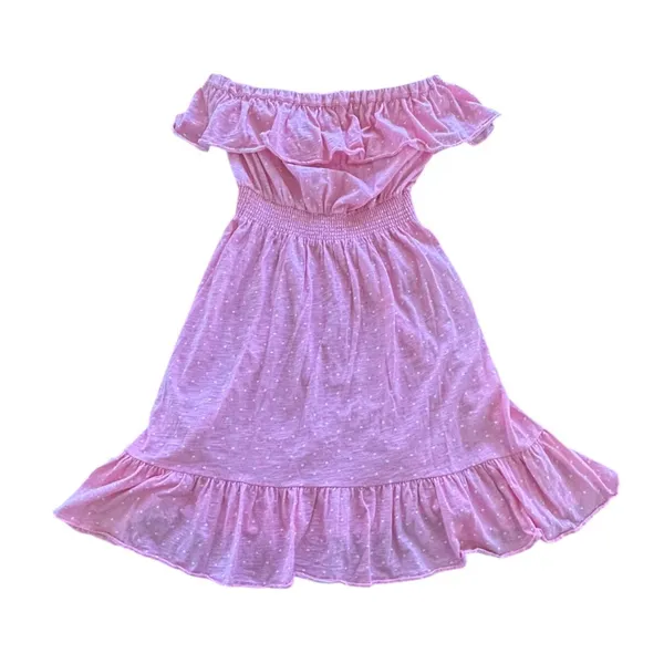Lilly Pulitzer Tube Dress Medium Pink Ruffle Smocked Polka Dot‎ Strapless Cotton - Image 3