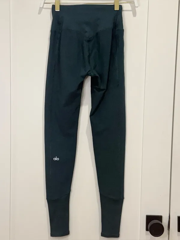 Alo Yoga Alo Soft Lounge Leggings XS Midnight Green Ribbed Pilates Yoga Sporty - Image 7