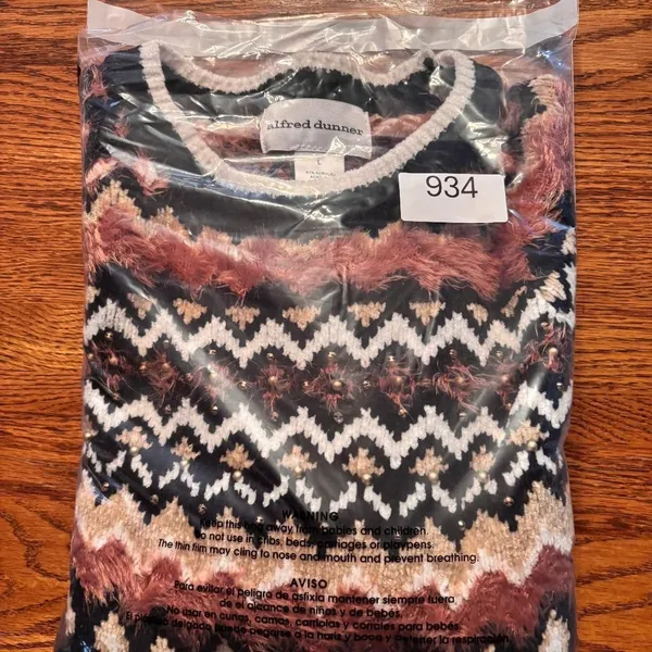 Alfred Dunner Sweater Pullover Crew Neck Black/Orange/Cream Women's Size L‎ - Image 6