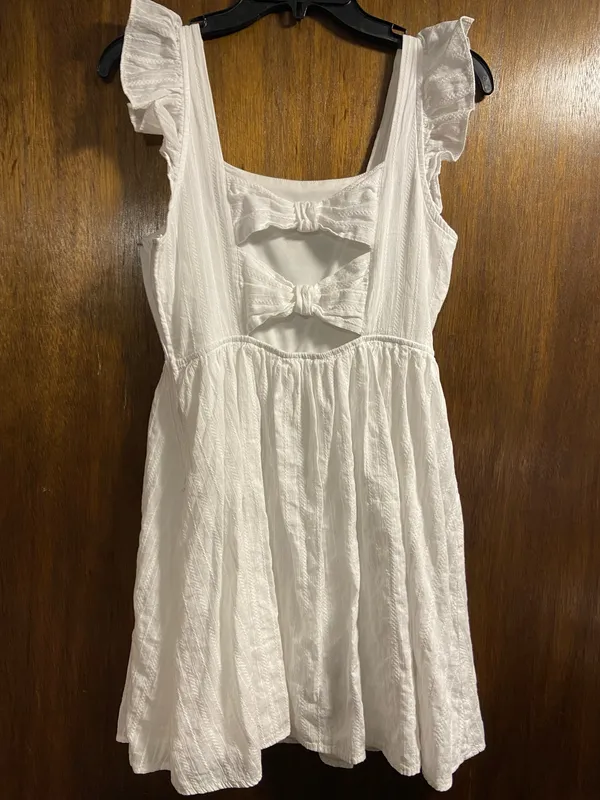 Francesca's White Ruffle Mini Dress With Bows - Image 3
