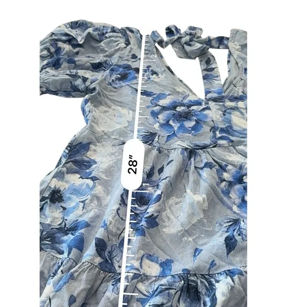 Altar'd State Women's size Large Blue Floral Linen Blend Fit Flare Dress V Neck - Image 9