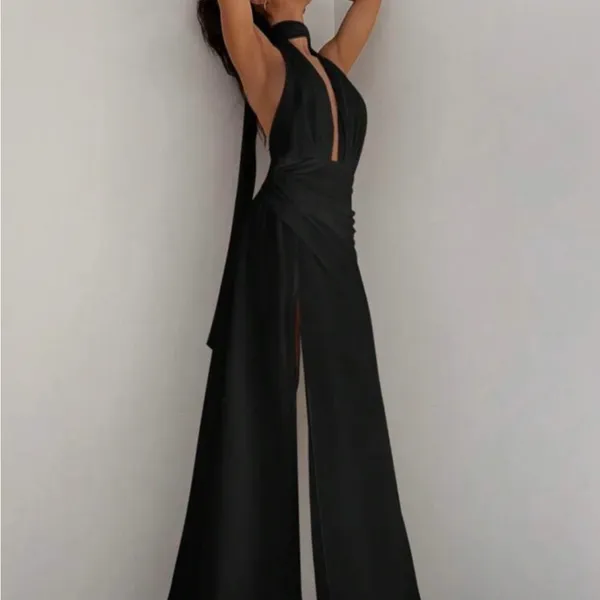 Chic Black Backless Evening Gown Size XS - Image 2